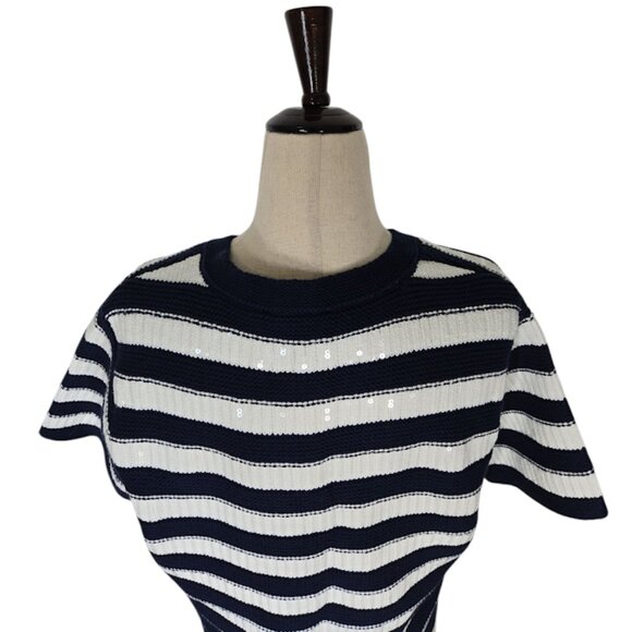 SAM EDELMAN Colleen Stripe Short Sleeve Cardigan knit blue Size Medium NWT - Picture 7 of 11
